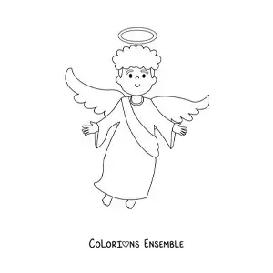 Image à colorier d'un garçon ange en train de voler