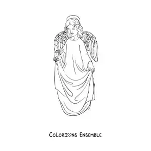 Image à colorier d'un garçon ange réaliste avec un oiseau