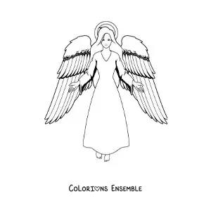 Image à colorier d'une femme ange aux ailes déployées