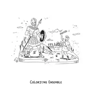 Image à colorier de David combattant le géant Goliath de la Bible