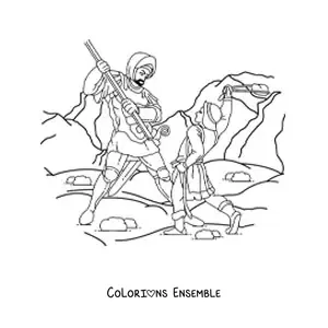 Image à colorier de David vainquant le géant Goliath de la Bible
