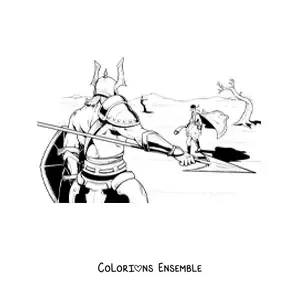 Image à colorier de la bataille de David et du géant Goliath de la Bible
