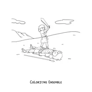 Image à colorier de David et Goliath le géant vaincu