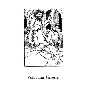 Image à colorier d'un homme terrassant un géant