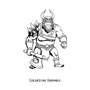 Image à colorier d'un monstrueux géant guerrier en armure