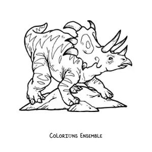 Image à colorier d'un tricératops réaliste rugissant