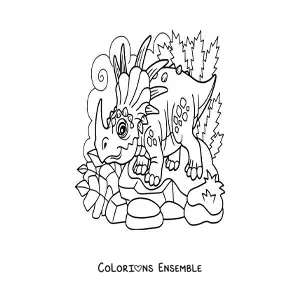 Image à colorier d'une espèce semblable au tricératops avec une seule corne
