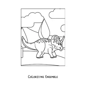 Image à colorier d'un tricératops facile