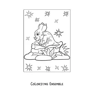 Image à colorier d'un bébé tricératops assis