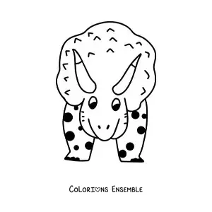 Image à colorier d'un grand tricératops de face