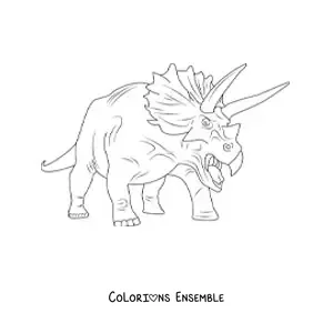 Image à colorier du rugissement d'un tricératops furieux