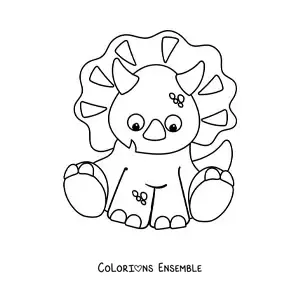 Image à colorier d'un tendre tricératops assis