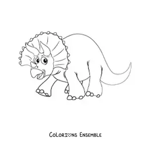 Image à colorier d'un tricératops animé sans fond