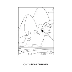 Image à colorier d'un petit tricératops animé