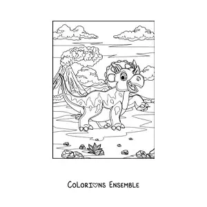 Image à colorier d'un tricératops animé souriant