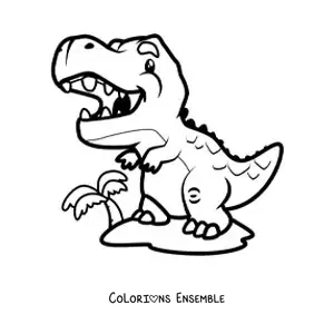Image à colorier d'un bébé tyrannosaure rex animé