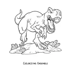 Image à colorier d'un tyrannosaure rex réaliste en train de courir