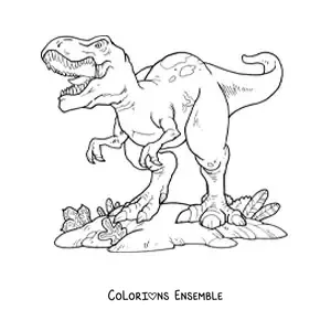 Image à colorier d'un tyrannosaure rex géant en dessin animé
