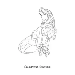 Image à colorier d'un tyrannosaure rex réaliste courant de face