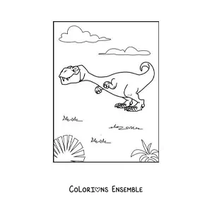 Image à colorier d'un tyrannosaure rex en dessin animé