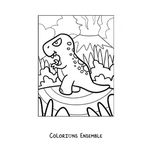 Image à colorier d'un grand tyrannosaure rex en dessin
