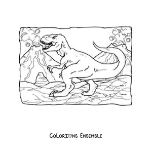 Image à colorier d'un T-Rex réaliste dans son habitat