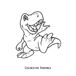Image à colorier d'un tendre bébé T-Rex en dessin animé