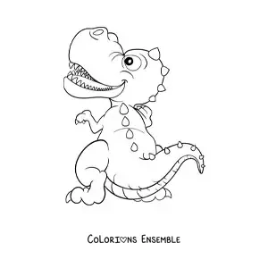Image à colorier d'un bébé T-Rex en dessin animé