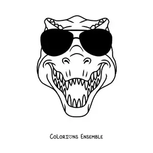 Image à colorier d'une tête de tyrannosaure rex avec des lunettes