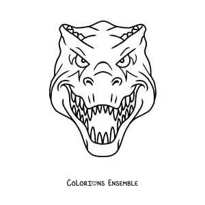 Image à colorier d'un visage de tyrannosaure rex de face
