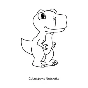 Image à colorier d'un grand bébé tyrannosaure rex kawaii