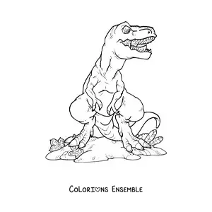 Image à colorier d'un tyrannosaure rex de face