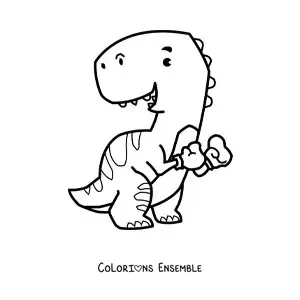 Image à colorier d'un grand T-Rex en dessin animé avec des gants de boxe