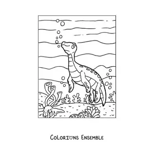 Image à colorier d'un bébé hydrothérosaure en dessin animé dans son habitat