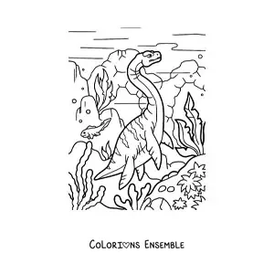 Image à colorier d'un hydrothérosaure dans son habitat