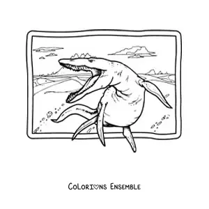 Image à colorier d'un kronosaurus réaliste dans son habitat