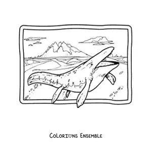 Image à colorier d'un mosasaurus réaliste dans son habitat