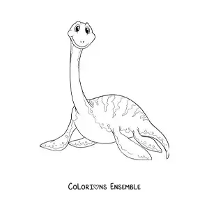Image à colorier d'un dinosaure marin en dessin animé