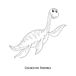 Image à colorier d'un dinosaure marin au long cou en dessin animé