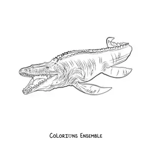 Image à colorier d'un dinosaure aquatique réaliste