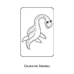 Image à colorier d'un joli dinosaure aquatique en dessin animé