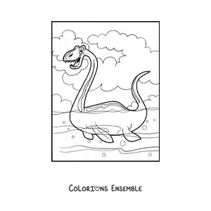 Image à colorier d'un dinosaure aquatique géant en dessin animé