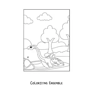 Image à colorier d'un bébé dinosaure marin en dessin animé