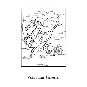 Image à colorier d'un dinosaure terrestre bipède dans son habitat