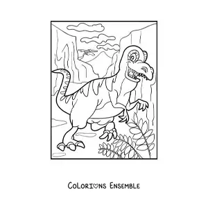 Image à colorier d'un dinosaure terrestre en dessin animé dans un canyon