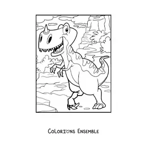 Image à colorier d'un dinosaure terrestre bipède avec une corne