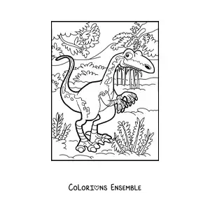Image à colorier d'un dinosaure terrestre bipède dans la jungle