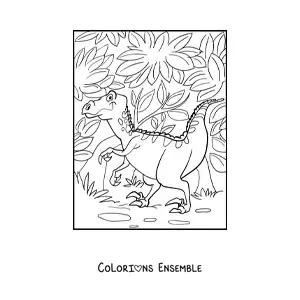 Image à colorier d'un dinosaure terrestre marchant dans la jungle