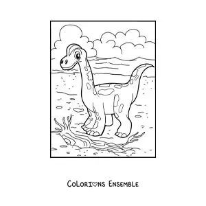 Image à colorier d'un joli bébé dinosaure terrestre