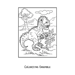 Image à colorier d'un dinosaure terrestre carnivore dans la savane